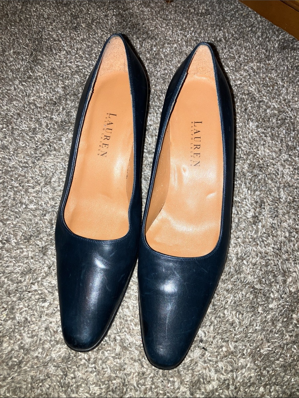 Lauren Ralph Lauren Dark Navy Genuine Leather Mid-Heel Pumps 8 B